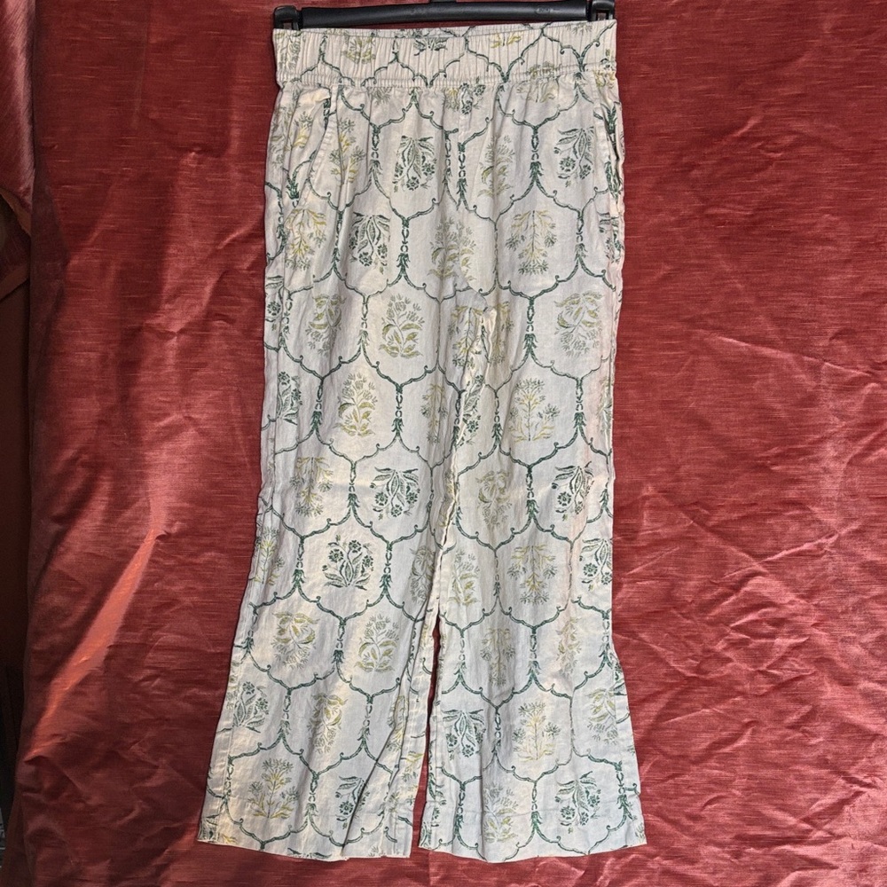 Rachel Zoe Cream and Green Linen Trousers